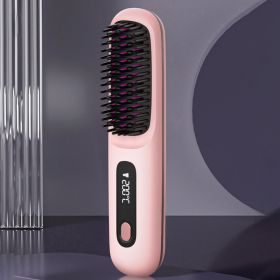S7 Portable Cordless Hair Straightening Brush With LED Display - Lightweight Mini Negative Ion Hot Brush, USB Rechargeable Women's Travel Essenti (Option: Pink)