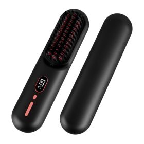 Grey-Black Options -- 1Pc Cordless Negative Ion Hair Straightener Brush Rechargeable Mini Styling Comb With 12 Heating Levels Anti-scald 30S Preh (Option: Black)