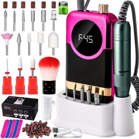 Professional Cordless 45000RPM Rechargeable Nail Drill Machine Desktop Polishing Machine Electric Nail File 1800mAh Battery Nail Tools (Color: Red)