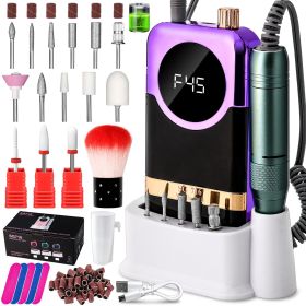 Professional Cordless 45000RPM Rechargeable Nail Drill Machine Desktop Polishing Machine Electric Nail File 1800mAh Battery Nail Tools (Color: purple)