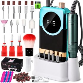 Professional Cordless 45000RPM Rechargeable Nail Drill Machine Desktop Polishing Machine Electric Nail File 1800mAh Battery Nail Tools (Color: Green)