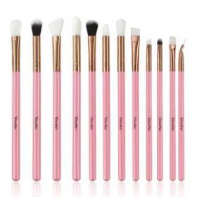 12Pcs Makeup Brushes Foundation Powder Eyeshadow Eyeliner Pink Slender Style (default: default)
