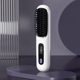 S7 Portable Cordless Hair Straightening Brush With LED Display - Lightweight Mini Negative Ion Hot Brush, USB Rechargeable Women's Travel Essenti (Option: White)